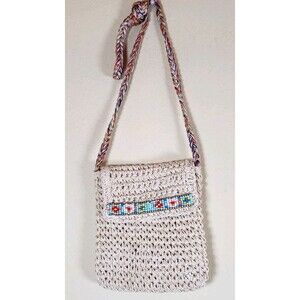 Vintage Capelli Strawworld Inc. Straw Tote Purse Bag beaded‎ boho Navajo